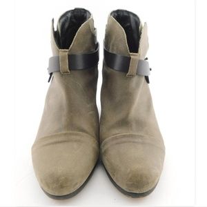 RAG & BONE Taupe Waxed Suede Leather Strapped Cap Toe Block Heel Booties 39.5
